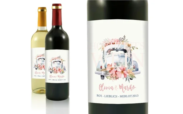 Hochzeit Flaschenetiketten lila Schatten