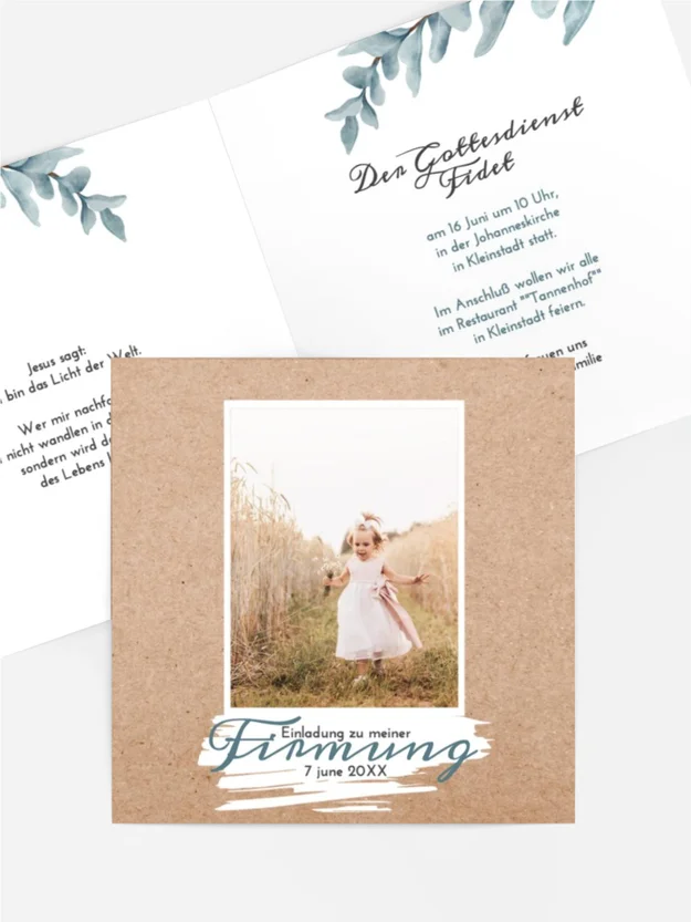 Einladungskarte Firmung BІarfuß im Sand