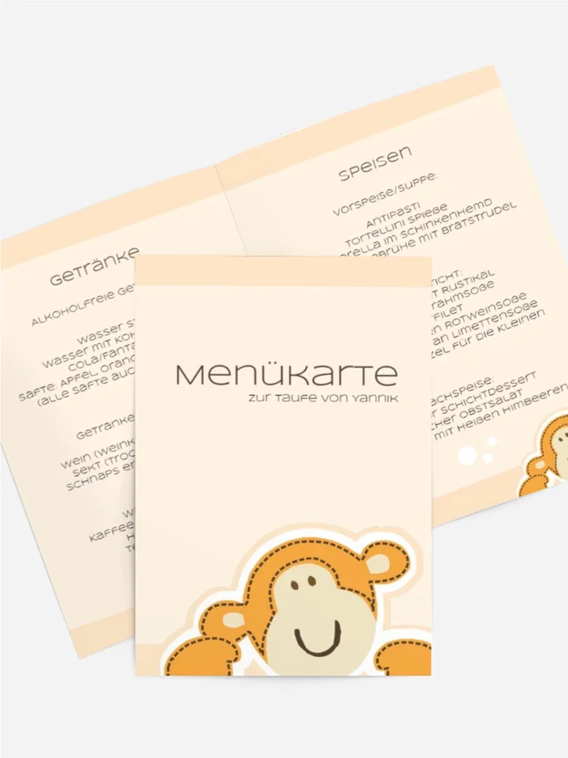 Menükarte Taufe Aeffchen
