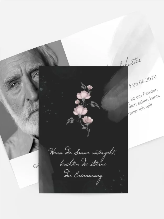 Sterbebildkarte Tiefes Trauerschwarz im Zeichen der Liebe