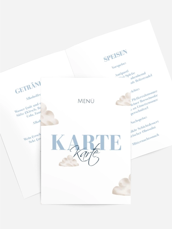 Menükarte Taufe Wolkenkarte Menükarte Taufe Wolkenkarte