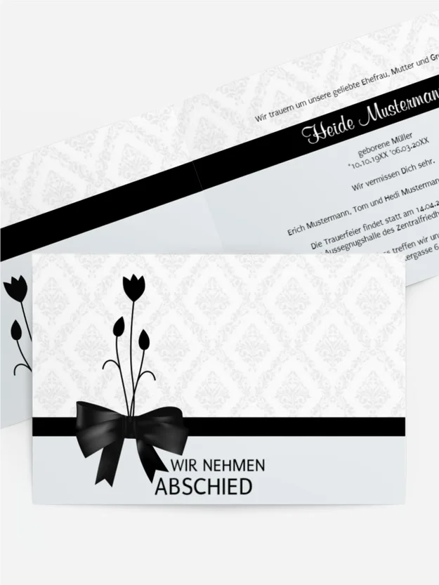 Trauerkarte Schleife quer