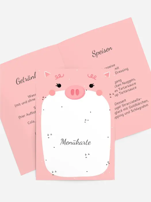 Menükarte Geburtstag Schweinchen Bauch