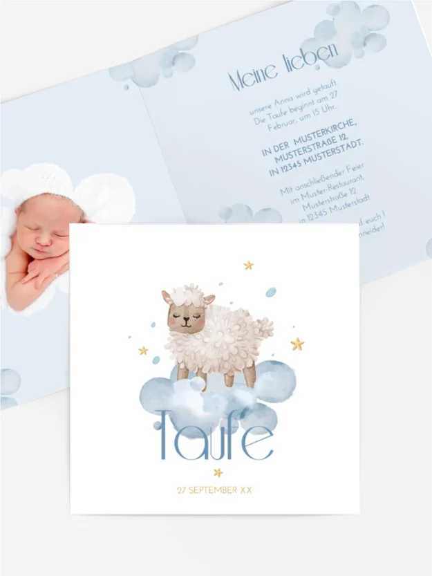 Einladungskarte Taufe Flauschige Schafe