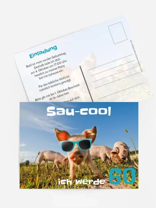 Einladungskarte zum 60. Geburtstag Sau-cool