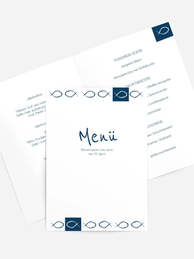 Menükarte Kommunion Fische