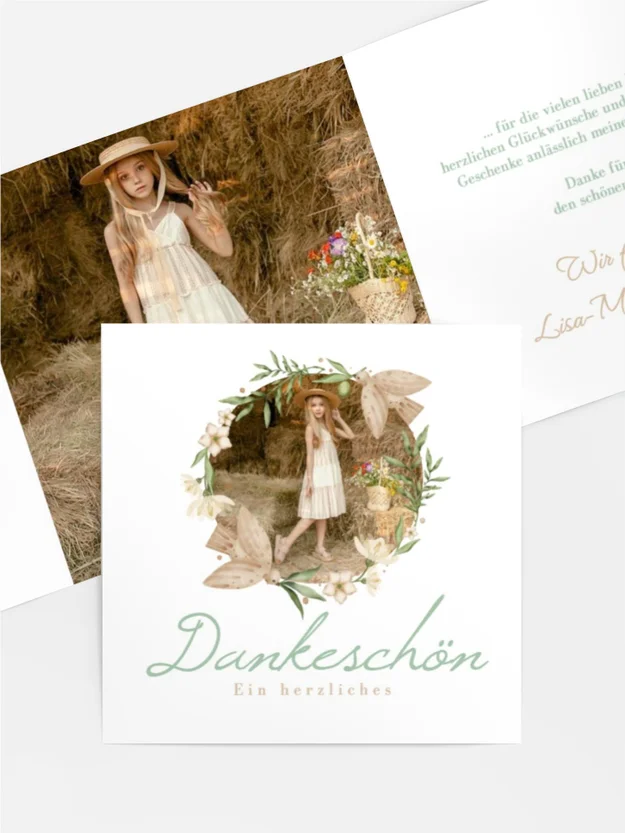 Dankeskarte Kommunion Blumenkreuz