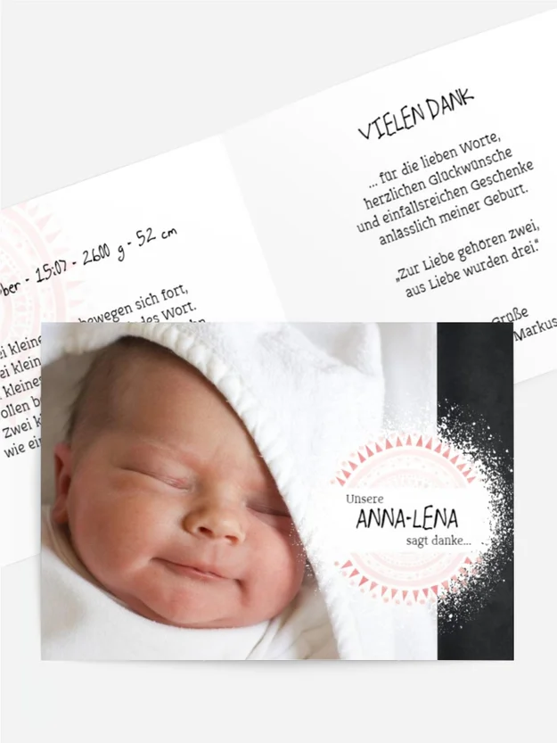 Dankeskarte Geburt - Mandala