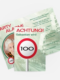 Geburtstagseinladungskarte Begrenzungsschild 100 Foto