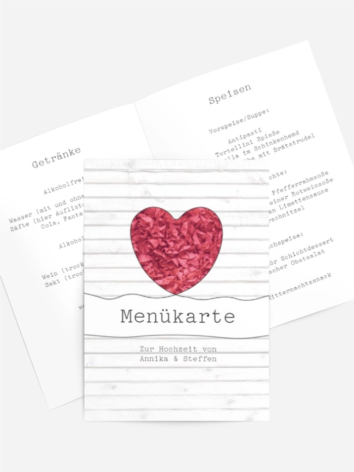 Menükarte zur Hochzeit Mr&Mrs