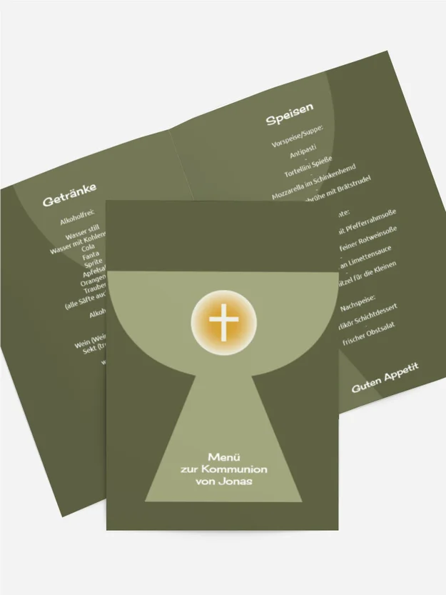 Kommunion Menükarte Kelch mit Hostie