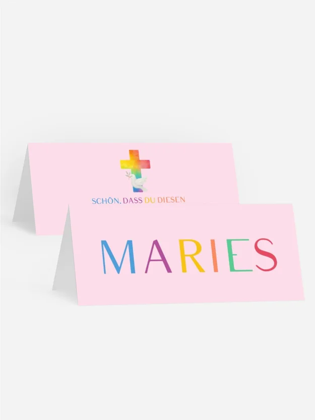 Tischkarte Taufe Farbige Kreuze