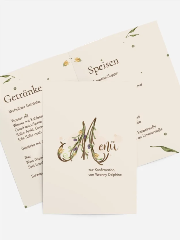 Menükarte Konfirmation Getrocknete Blume