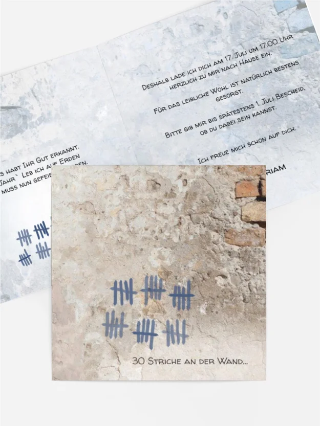Einladung Striche an der Wand 30