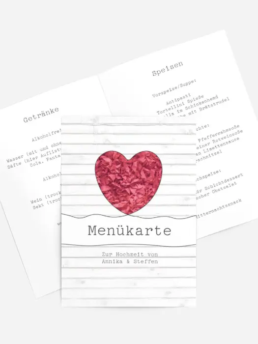 Menükarte zur Hochzeit Mr&Mrs