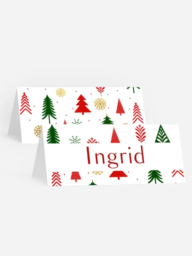 Tischkarte Weihnachten Bunte Weihnachtsbäum
