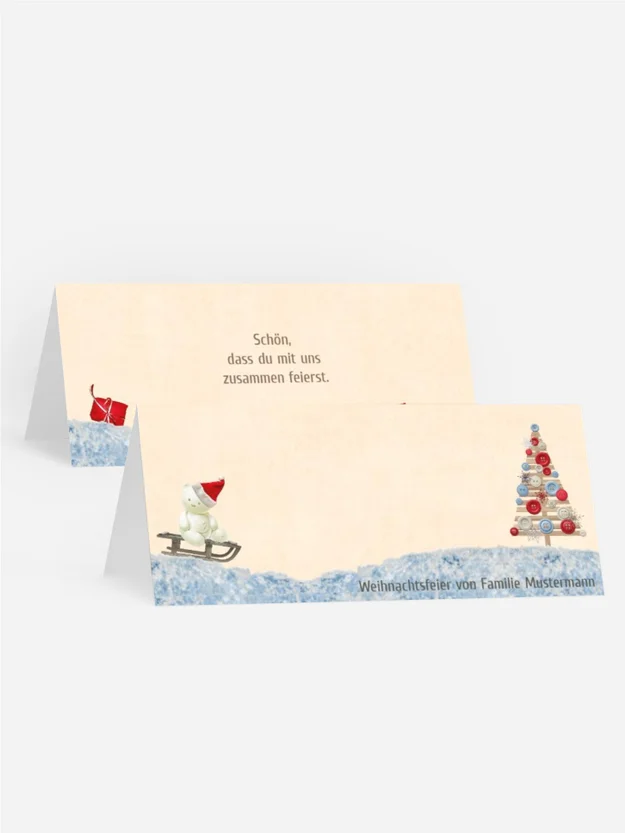 Weihnachtstischkarte Schlittenfahrt