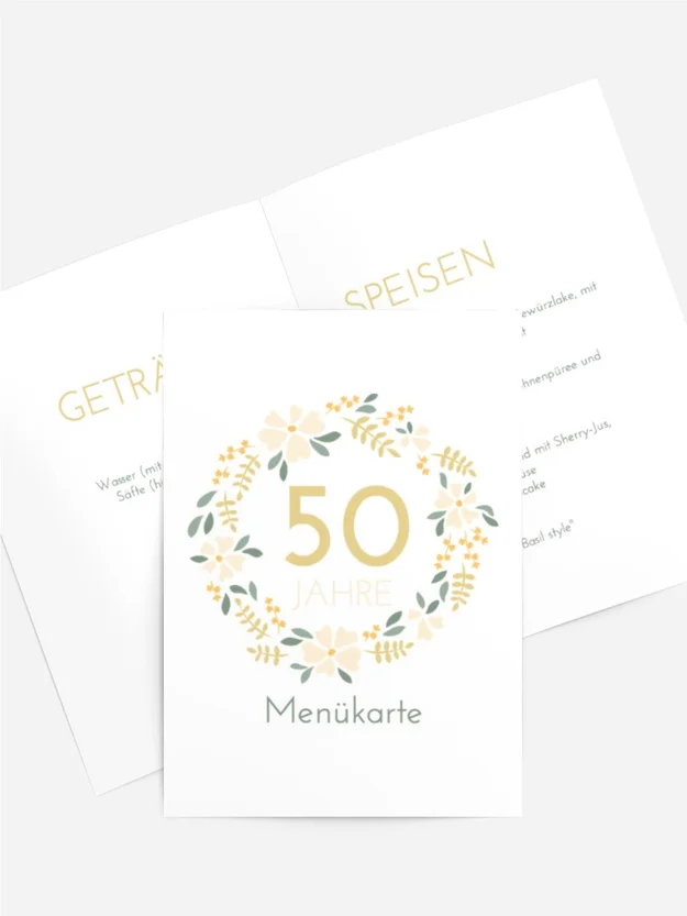 Menükarte Geburtstag Blumengirlanden