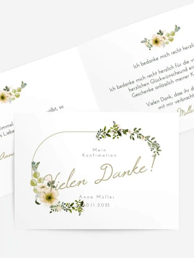Dankeskarte Konfirmation Mit Blumen verschlungen Dankeskarte Konfirmation Mit Blumen verschlungen