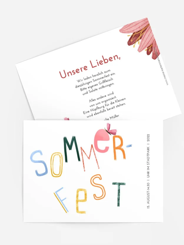 Einladung Sommerfest Rosa Schmetterling