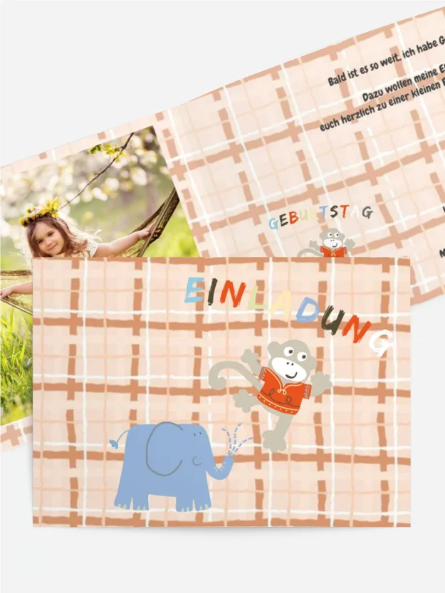 Geburtstagseinladung Elefant Äffchen Foto Geburtstagseinladung Elefant Äffchen Foto