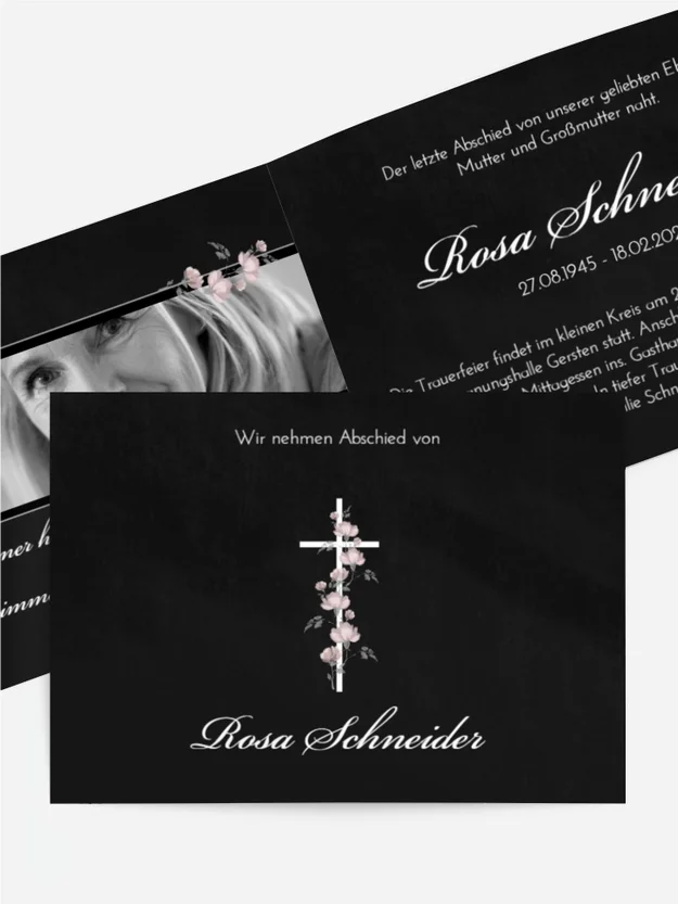 Trauerkarte Blühendes Kreuz