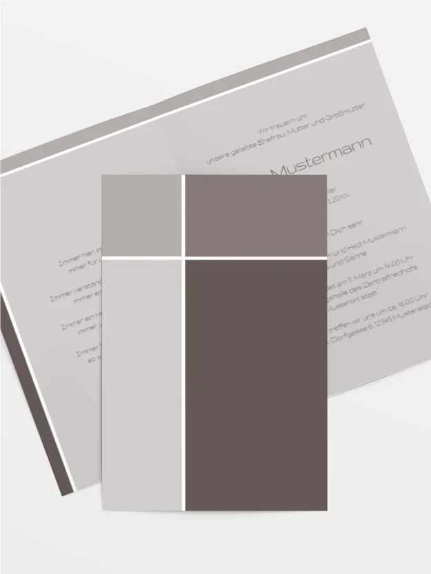 Trauerkarte discreet cross hoch