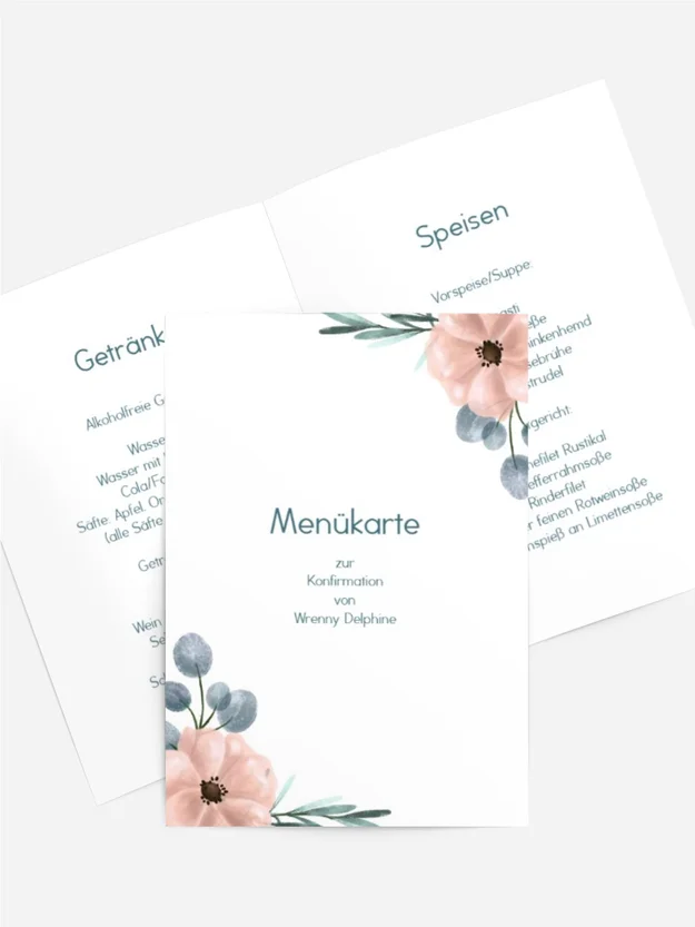 Menükarte Konfirmation Blütengedicht