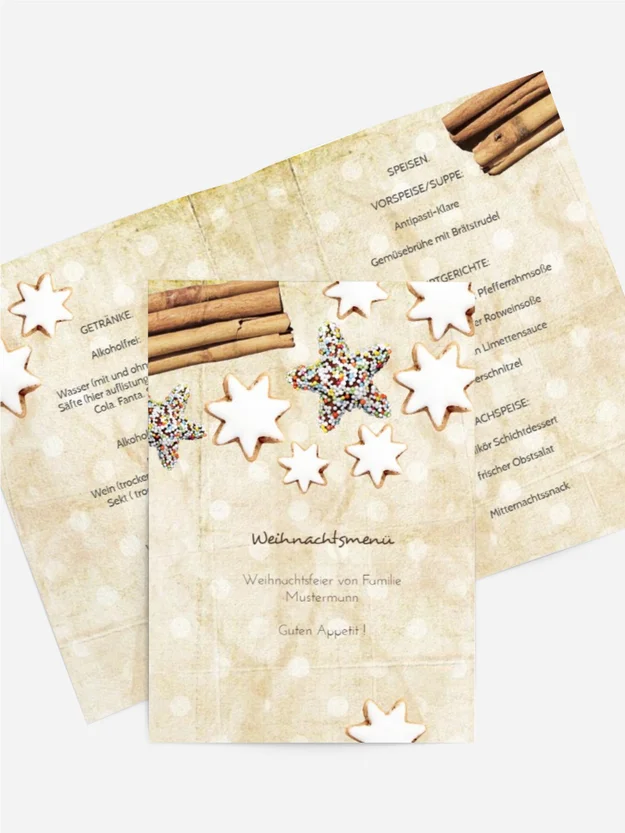 Weihnachts Menükarte Plätzchentisch