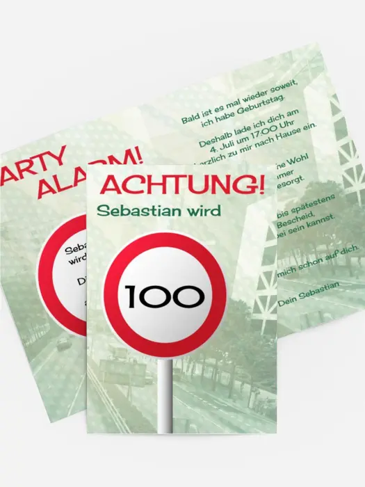 Geburtstagseinladungskarte Begrenzungsschild 100