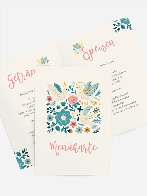 Menükarte Firmung Vögel in Blumen