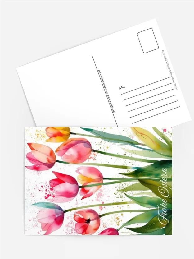 „Osterkarte Tulpenzauber – Bunte Aquarell-Frühlingskarte“