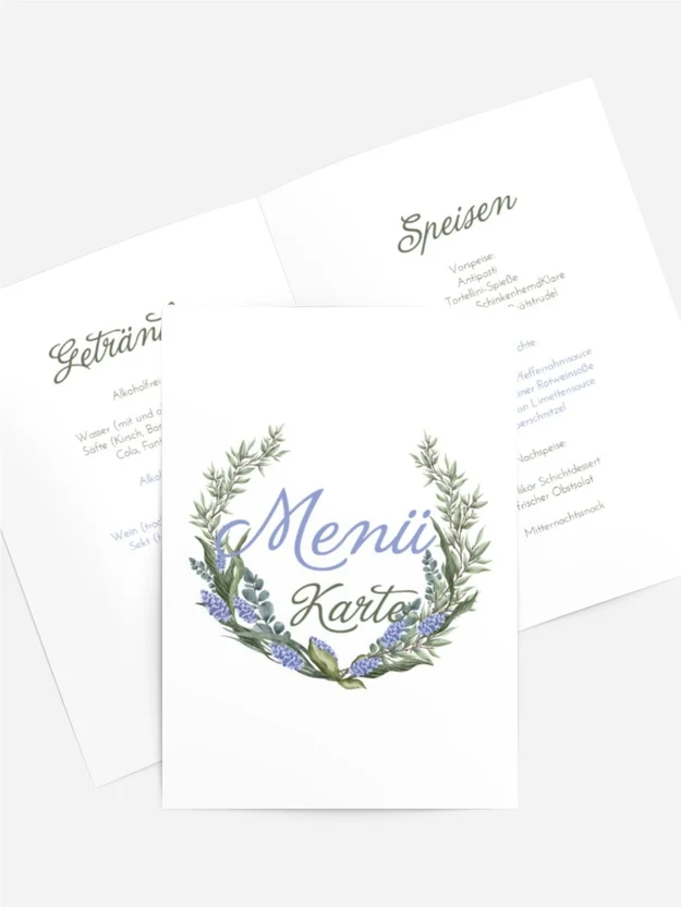 Menükarte Taufe Lavendelkranz