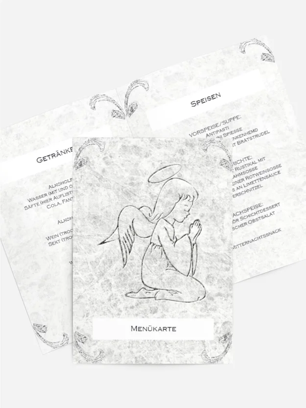 Menükarte zur Taufe Relief-Engelchen