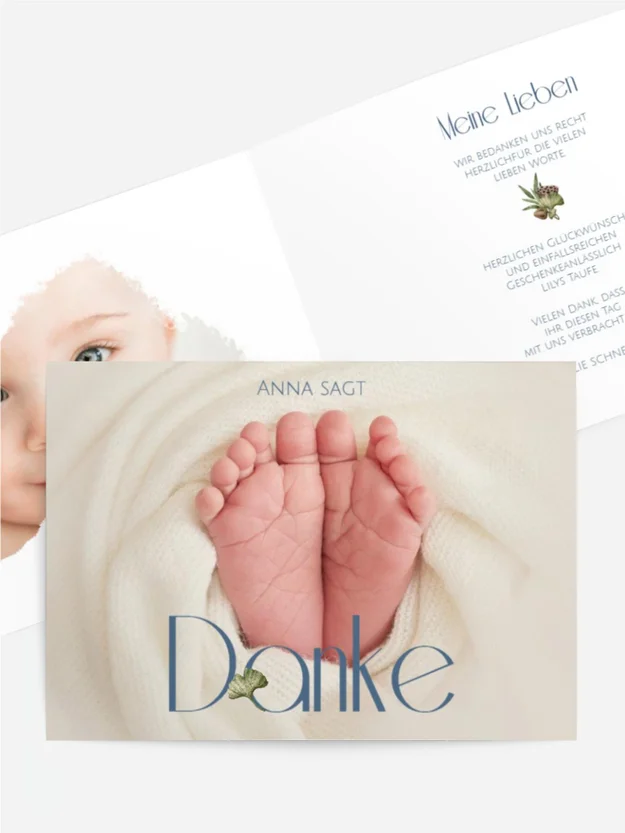 Dankeskarte Taufe Blattbuchstaben