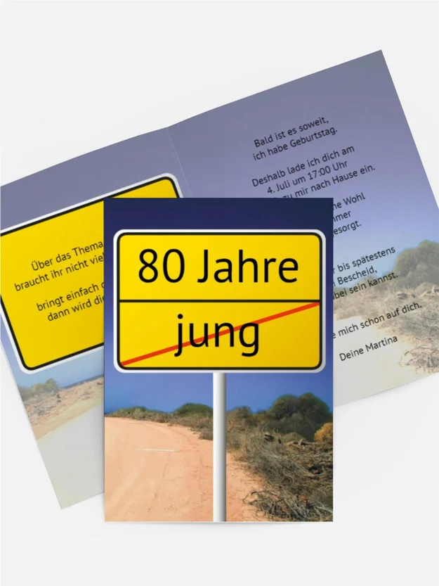 Einladung zum Geburtstag Straßenschild 80