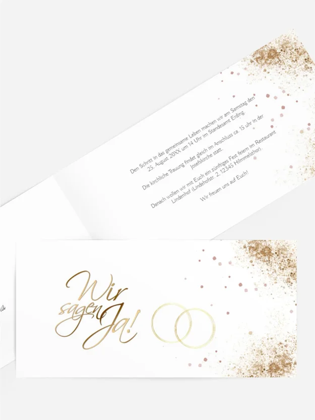 Hochzeitseinladung in Goldstaub