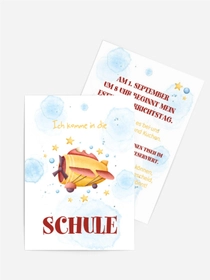 Einladungskarte Einschulung Schulflugzeug
