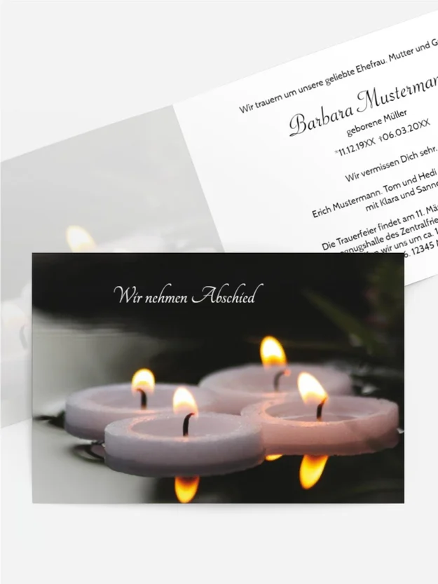 Trauerkarte Schwimmkerzen quer