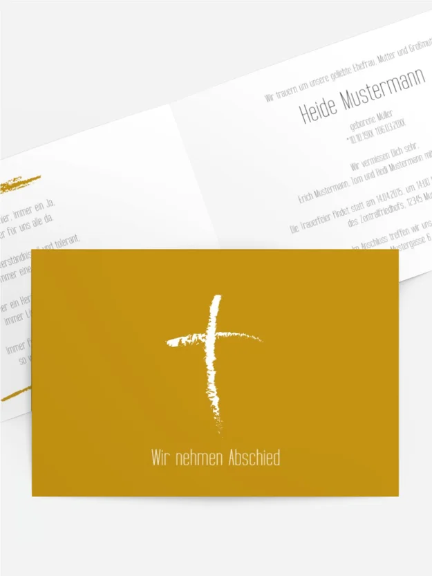 Trauerkarte Kreidekreuz quer
