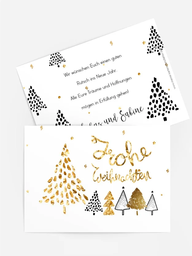 Goldene Weihnachtsbäume Neujahrskarte Goldene Weihnachtsbäume Neujahrskarte