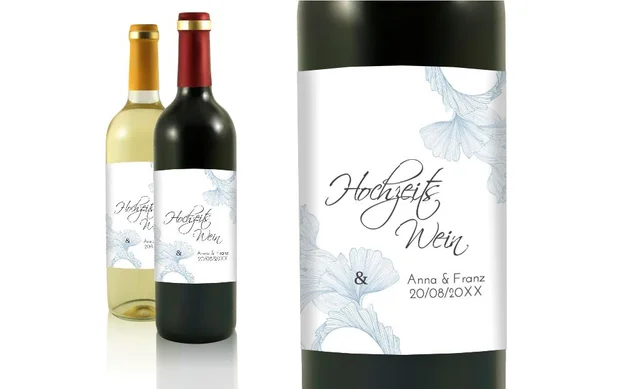 Hochzeit Flaschenetiketten Blau verliebt