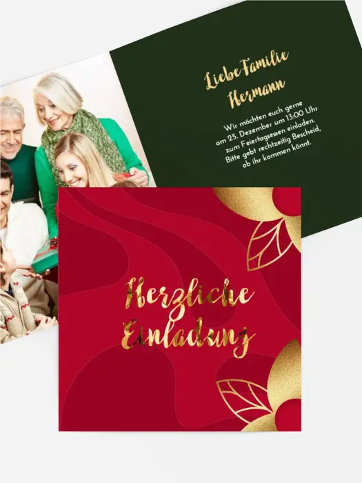 Fotoeinladung Weihnachten Goldene Blätter