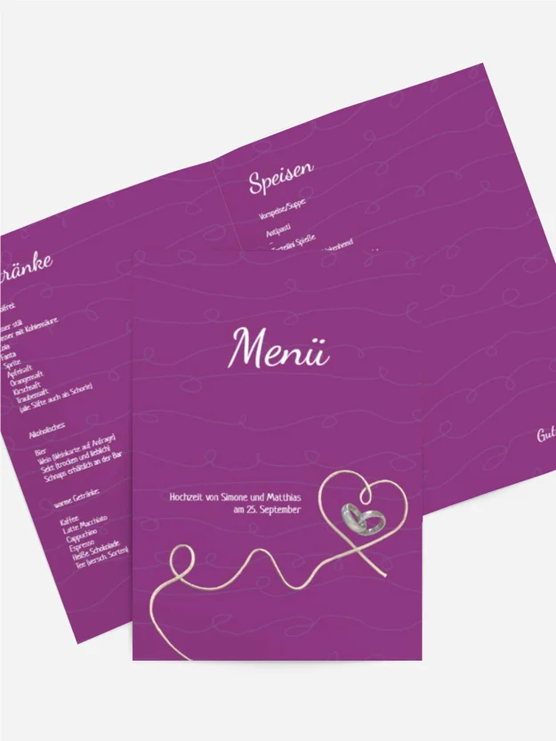 Menükarte zur Hochzeit erfüllte Liebe