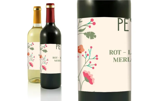 Hochzeit Flaschenetiketten Lebendiger Blumenstrauß