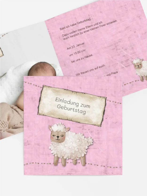 Einladungskarte Geburtstag Schäfchen Foto