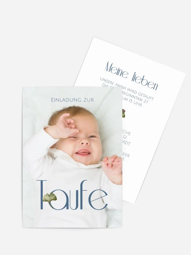 Einladungskarte Taufe Blattbuchstaben