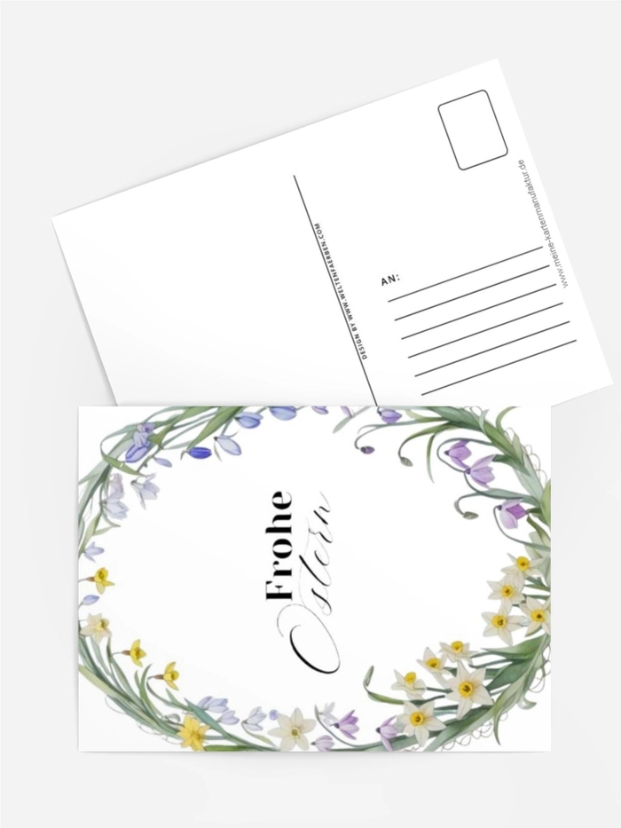 „Osterkarte Frühlingskranz – Zarte Blumenillustration“