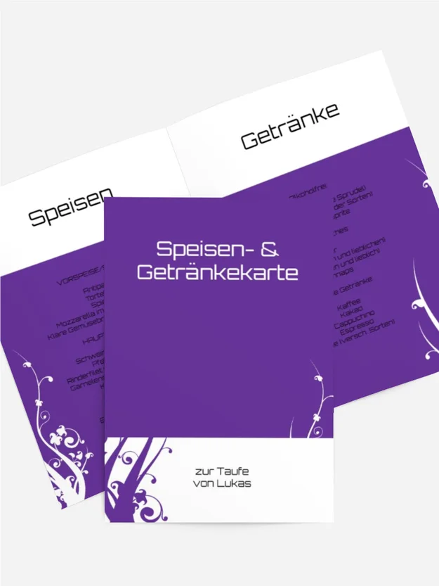 Menükarte Taufe Florale Schnörkel