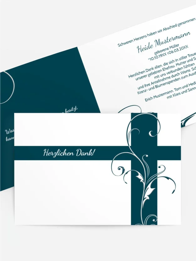 Trauerdanksagung Blumenkreuz quer Trauerdanksagung Blumenkreuz quer